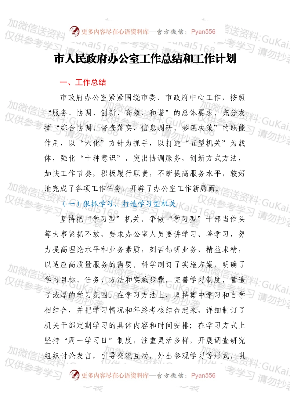 市人民政府办公室工作总结和工作计划.docx_第1页