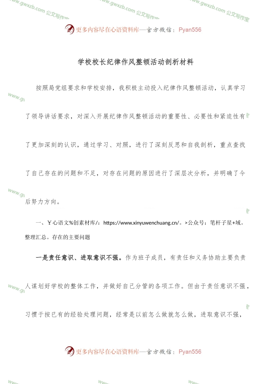 学校校长纪律作风整顿活动剖析材料.docx_第1页