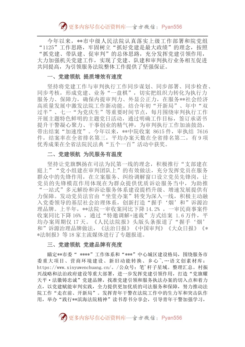 市中级人民法院党建工作典型案例：坚持党建引领 推动工作高质量发展.docx_第1页