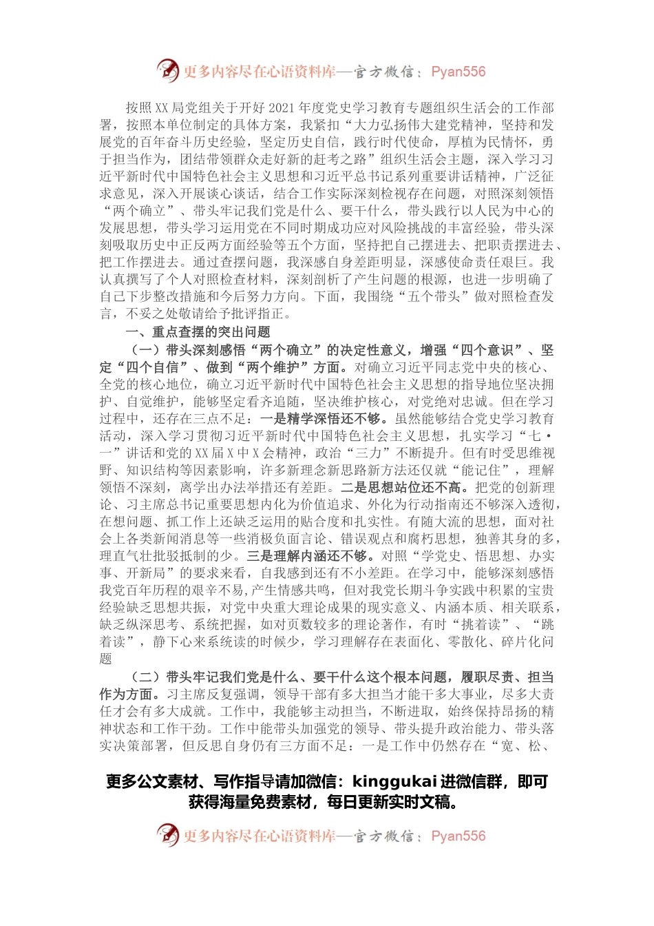 房地产公司党支部书记2021年度党史学习教育五个带头专题组织生活会个人对照检查材料.docx_第1页