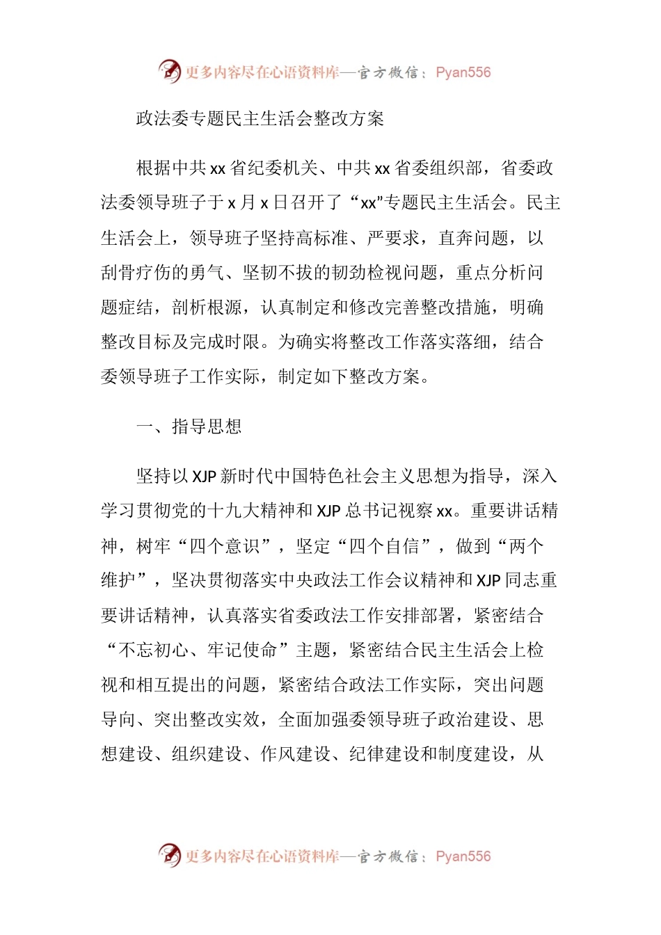 政法委专题民主生活会整改方案.docx_第1页