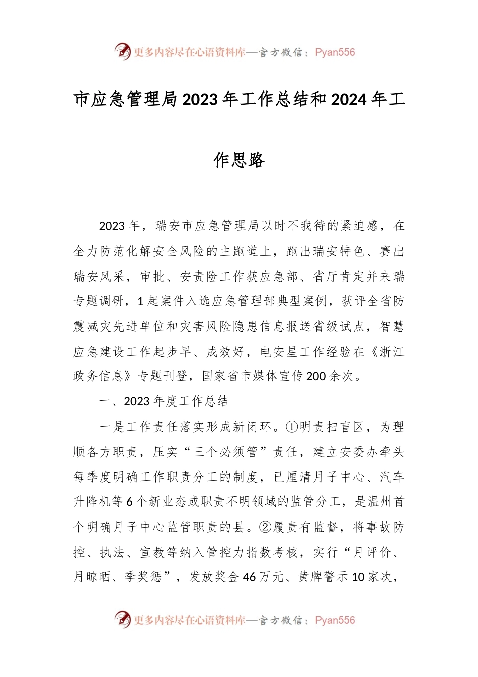 市应急管理局2023年工作总结和2024年工作思路.docx_第1页