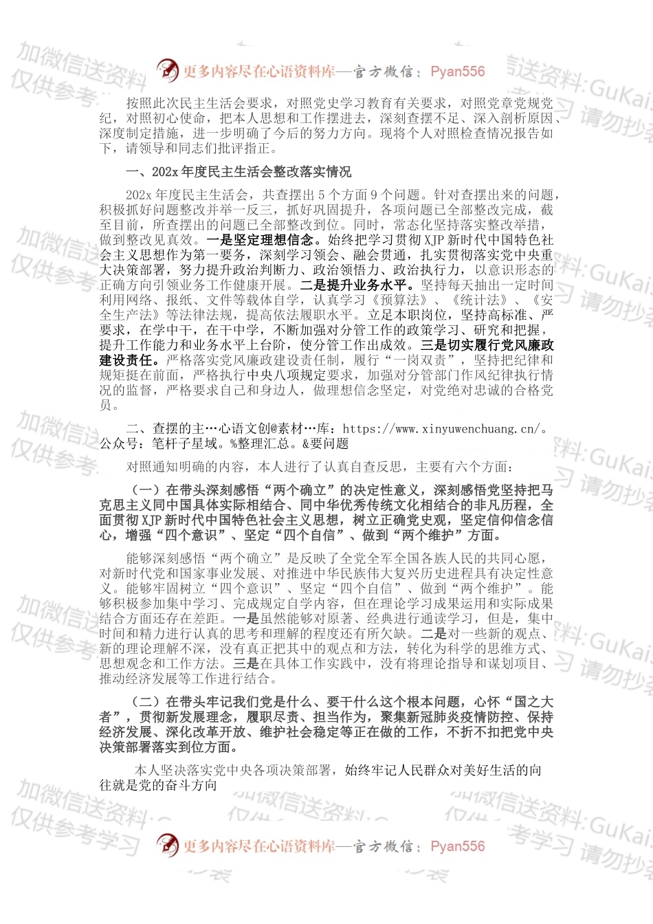 常务副县长202X年度党史学习教育五个带头专题民主生活会个人对照检查材料.docx_第1页