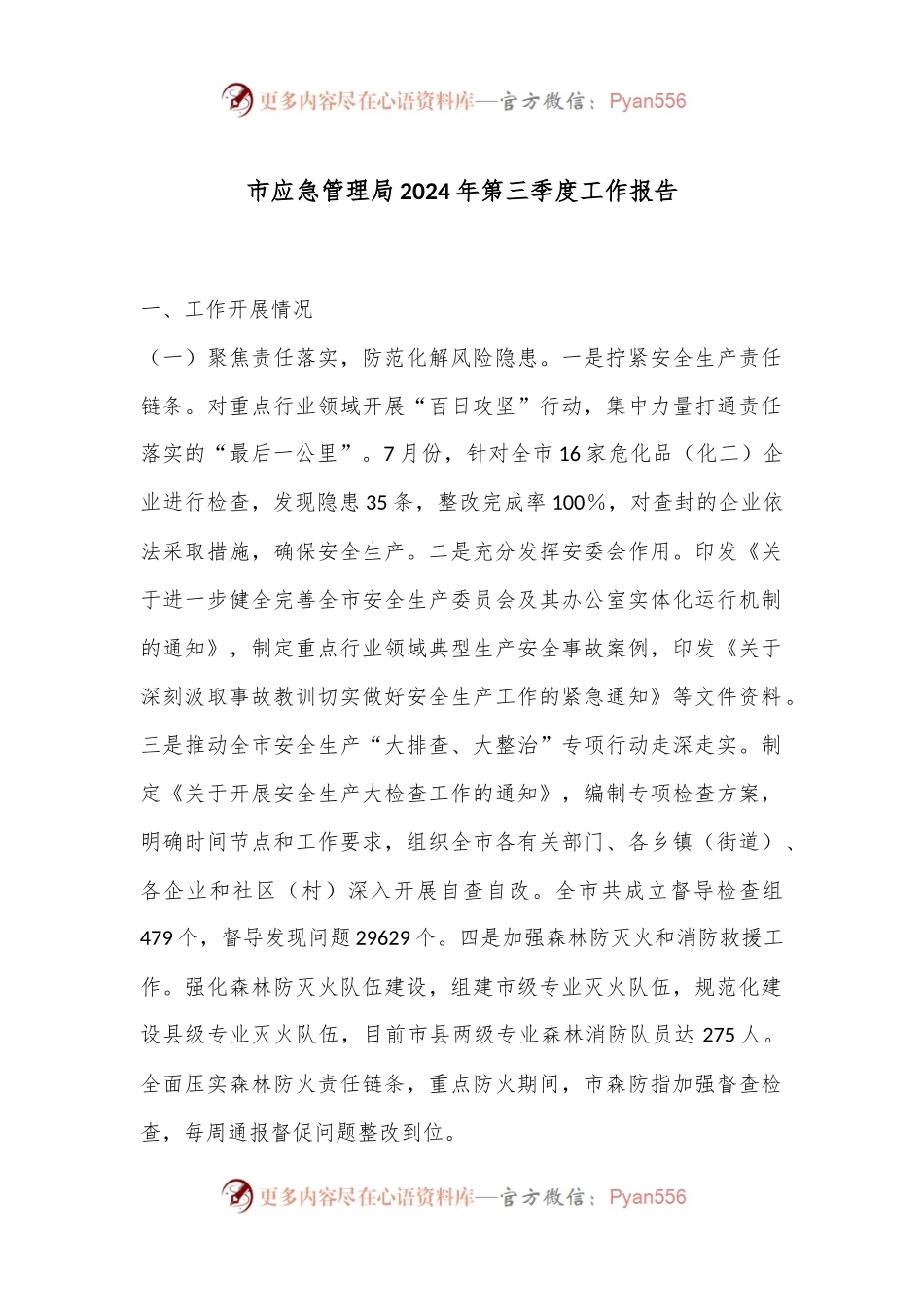 市应急管理局2024年第三季度工作报告.docx_第1页