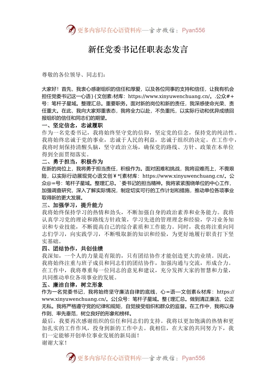 新任党委书记任职表态发言.docx_第1页