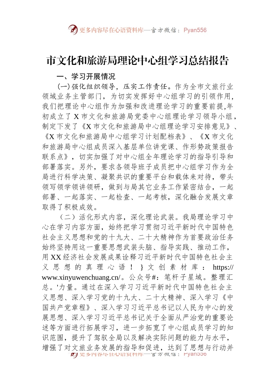市文化和旅游局理论中心组学习总结报告.docx_第1页