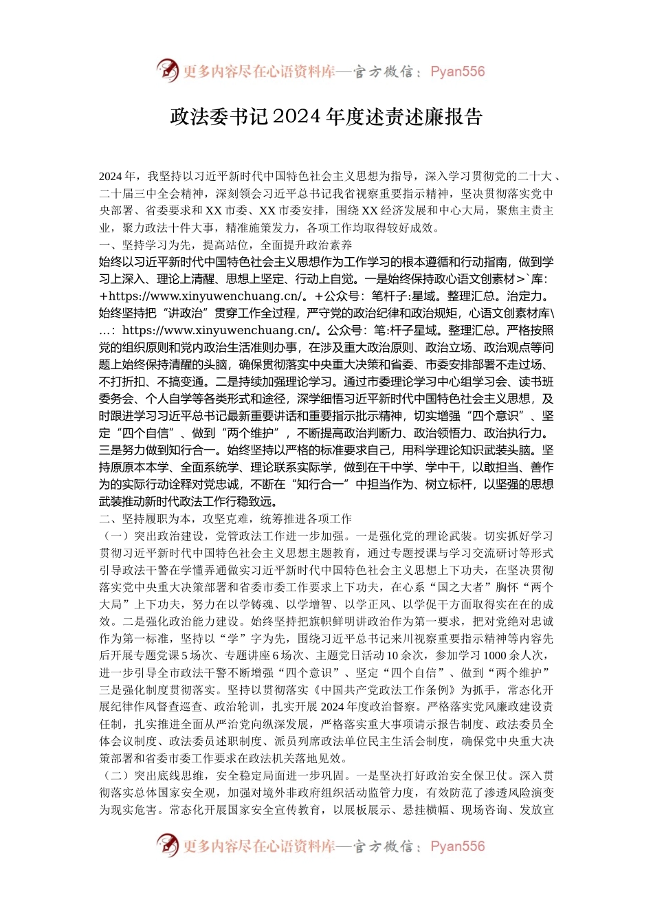 政法委书记2024年度述责述廉报告.docx_第1页