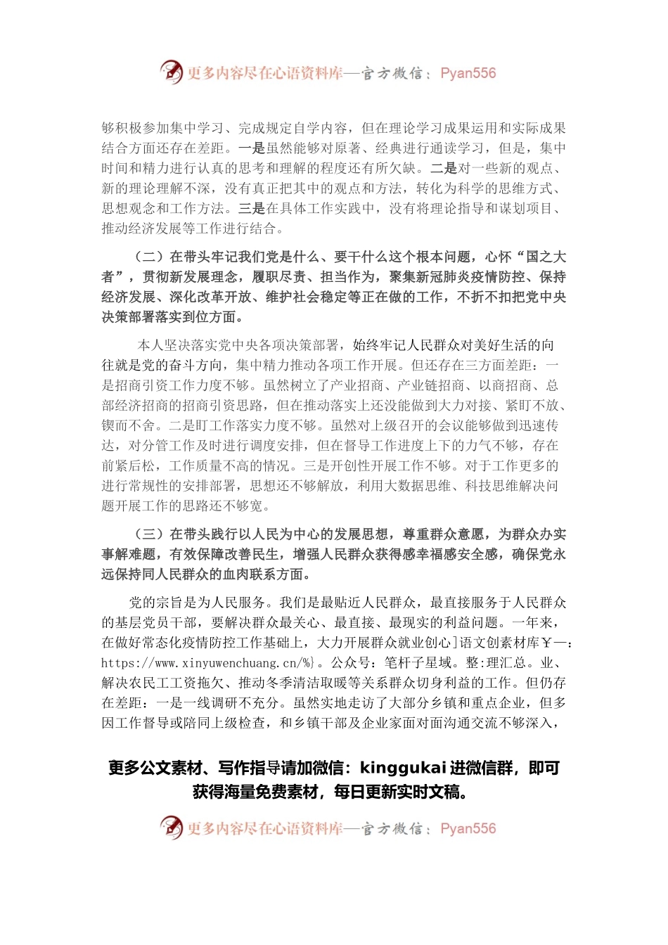 常务副县长2021年度党史学习教育五个带头专题民主生活会个人对照检查材料.docx_第2页