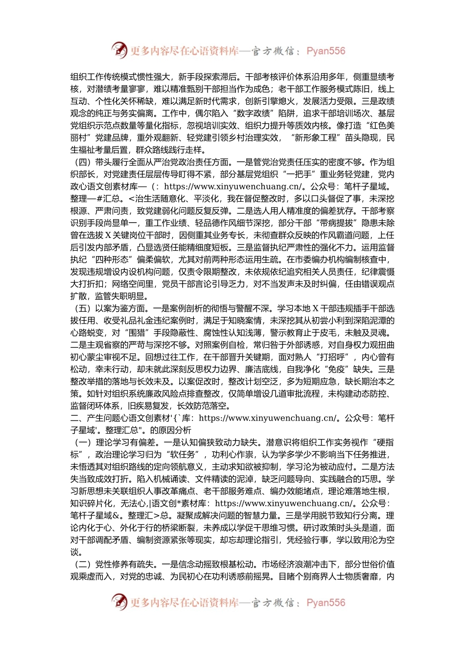 市委组织部长2024年度民主生活会对照检视发言材料（4＋1）.docx_第2页