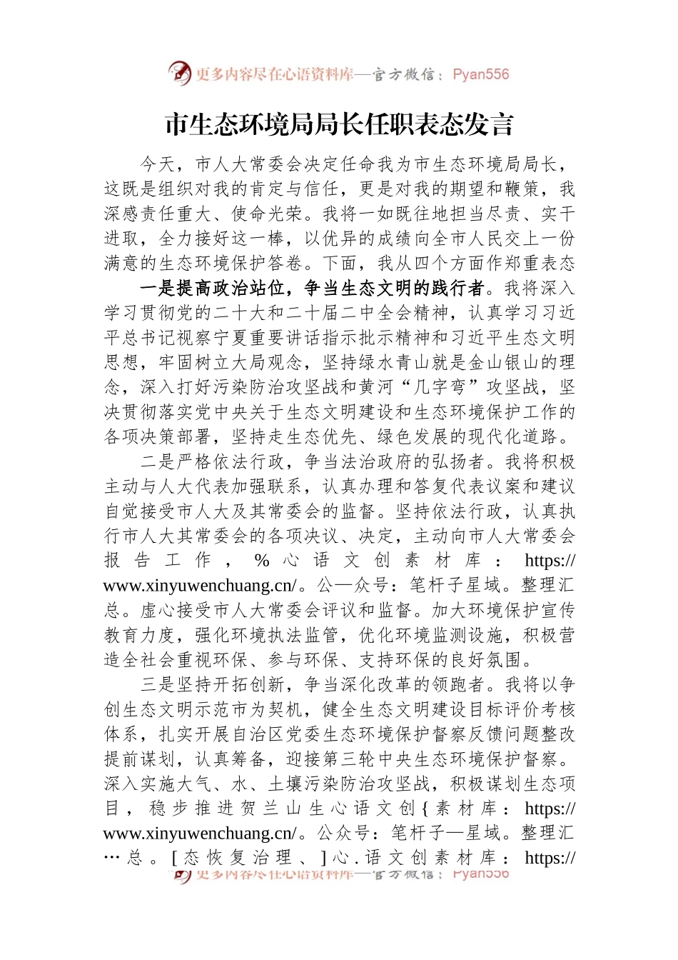 市生态环境局局长任职表态发言.docx_第1页