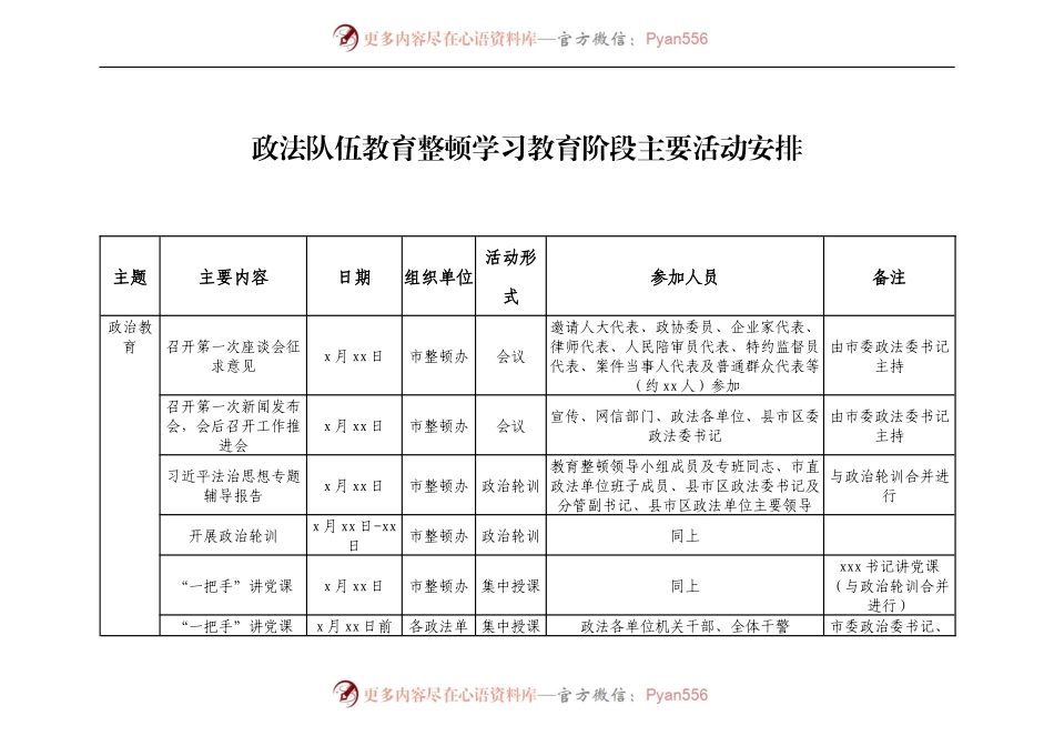 政法队伍教育整顿学习教育阶段主要活动安排1.docx_第1页
