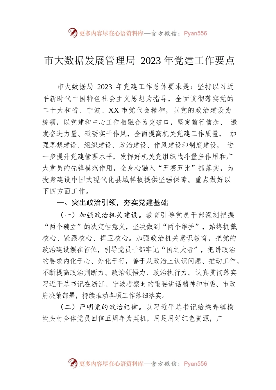 市大数据发展管理局2023年党建工作要点（20230506）.docx_第1页