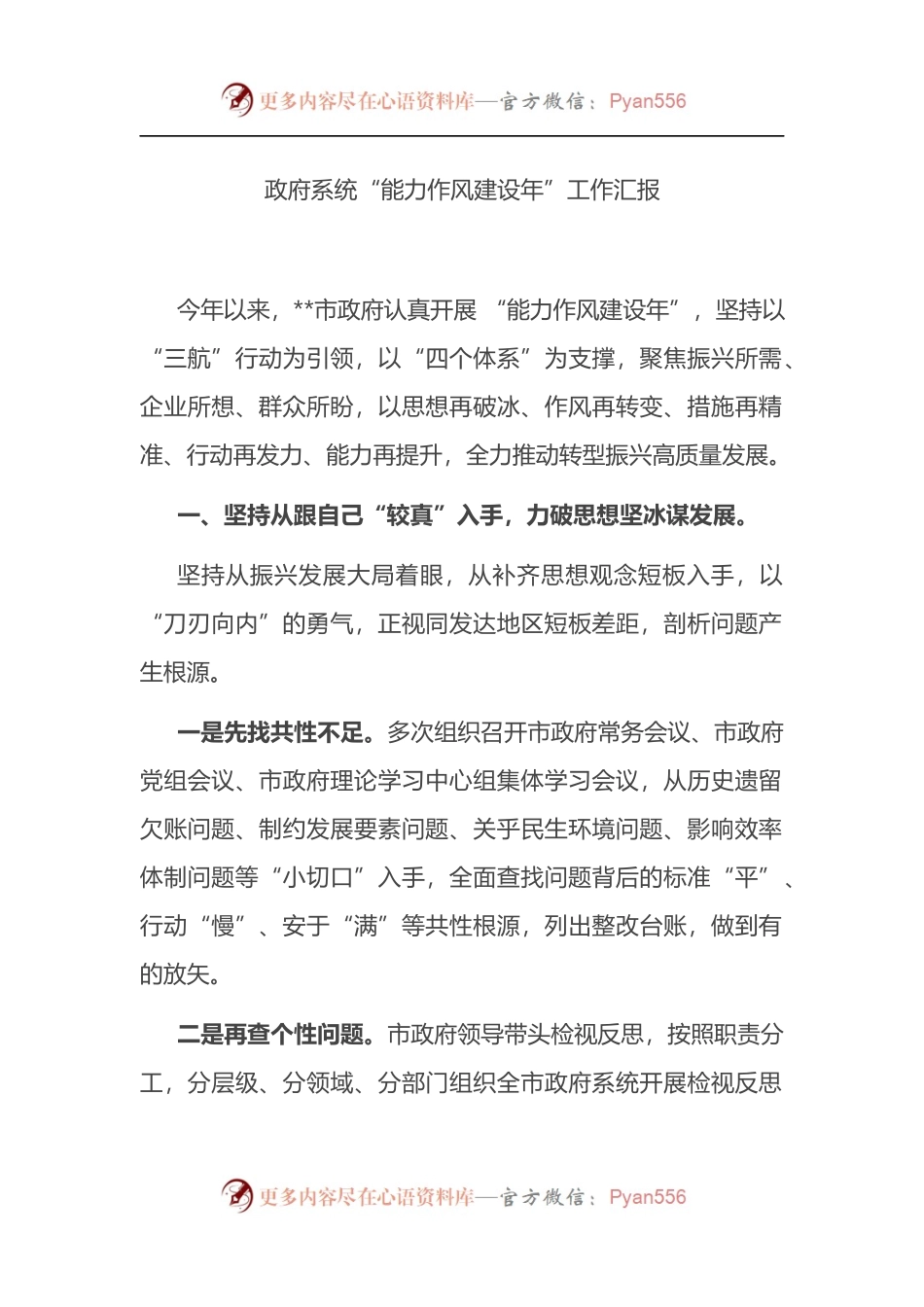 政府系统“能力作风建设年”工作汇报.docx_第1页
