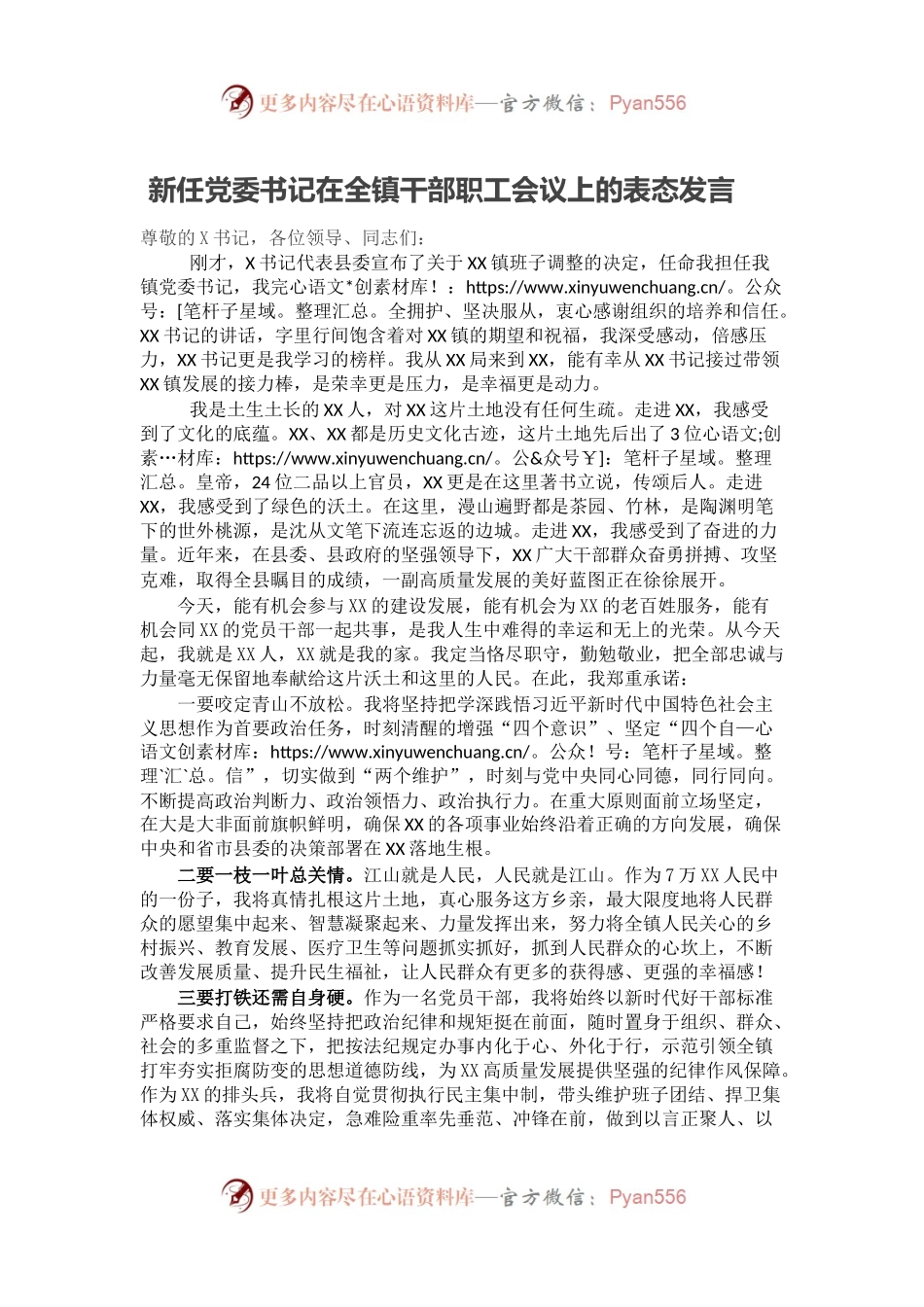 新任党委书记在全镇干部职工会议上的表态发言.docx_第1页
