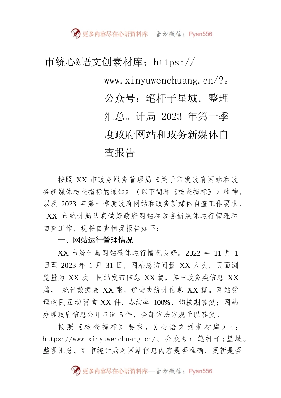 市统计局2023年第一季度政府网站和政务新媒体自查报告(20230220).docx_第1页