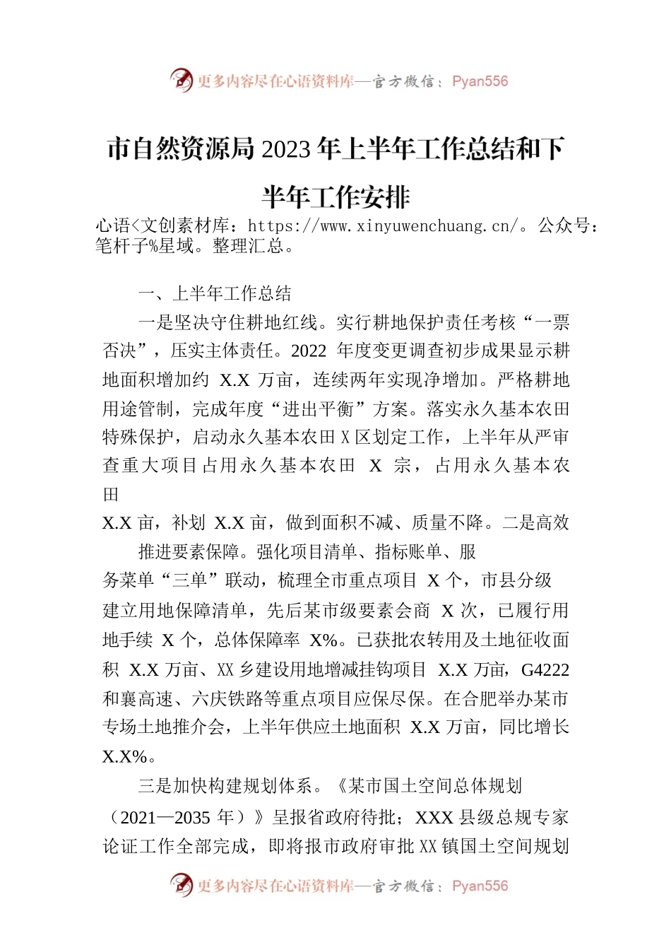市自然资源局2023年上半年工作总结和下半年工作安排（20230703）.docx_第1页