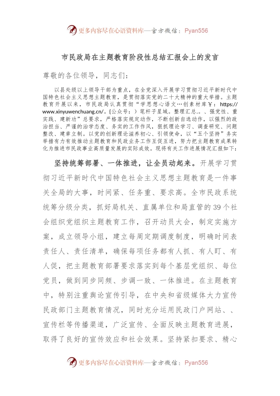 市民政局在主题教育阶段性总结汇报会上的发言.docx_第1页