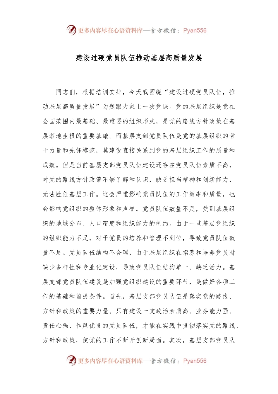 建设过硬党员队伍 推动基层高质量发展.docx_第1页