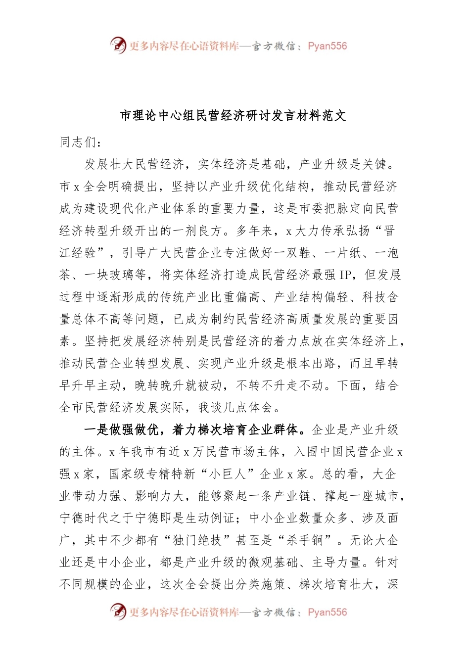 市理论中心组民营经济研讨发言材料心得体会.docx_第1页