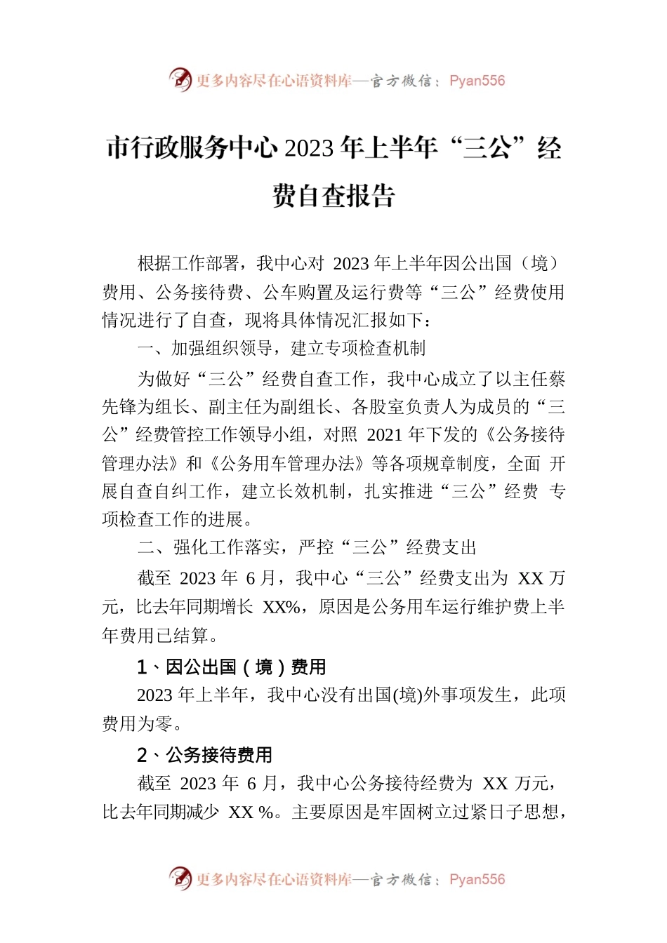市行政服务中心2023年上半年“三公”经费自查报告(20230707).docx_第1页