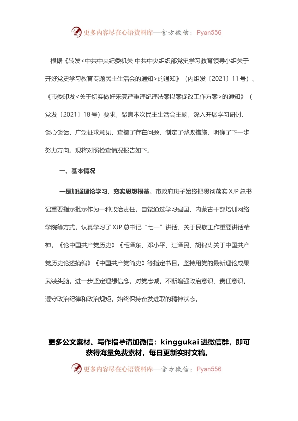 市政府党组班子2021年度党史学习教育五个带头民主生活会对照检查材料.docx_第1页