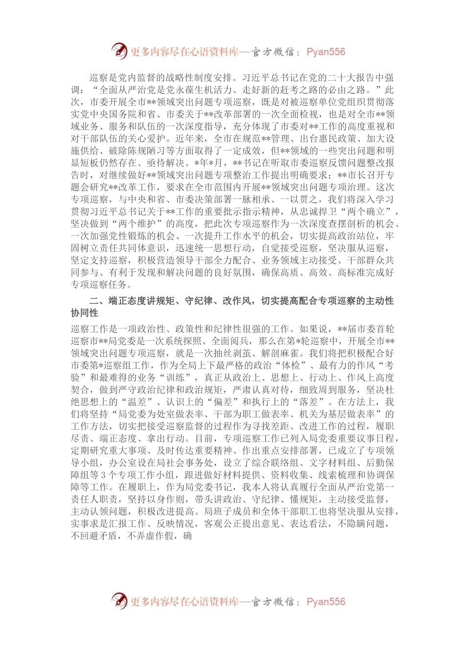 市委专项巡察进驻动员会主持词和表态发言.docx_第2页