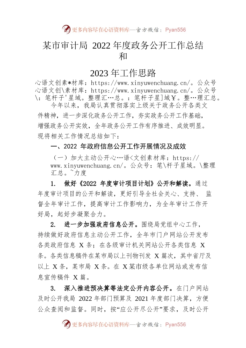 市审计局2022年度政务公开工作总结和2023年工作思路.docx_第1页