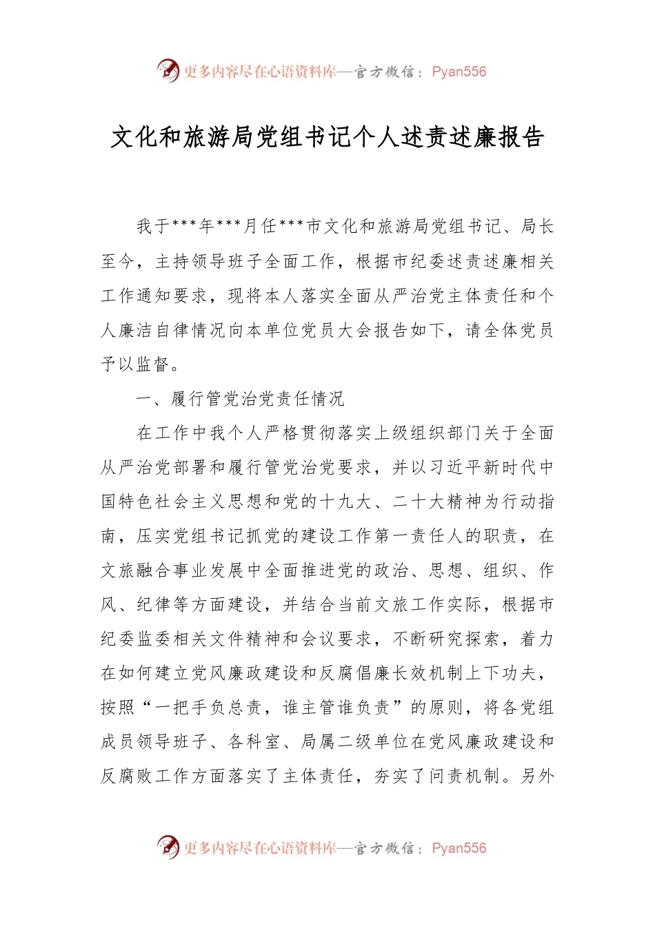 文化和旅游局党组书记个人述责述廉报告.docx_第1页