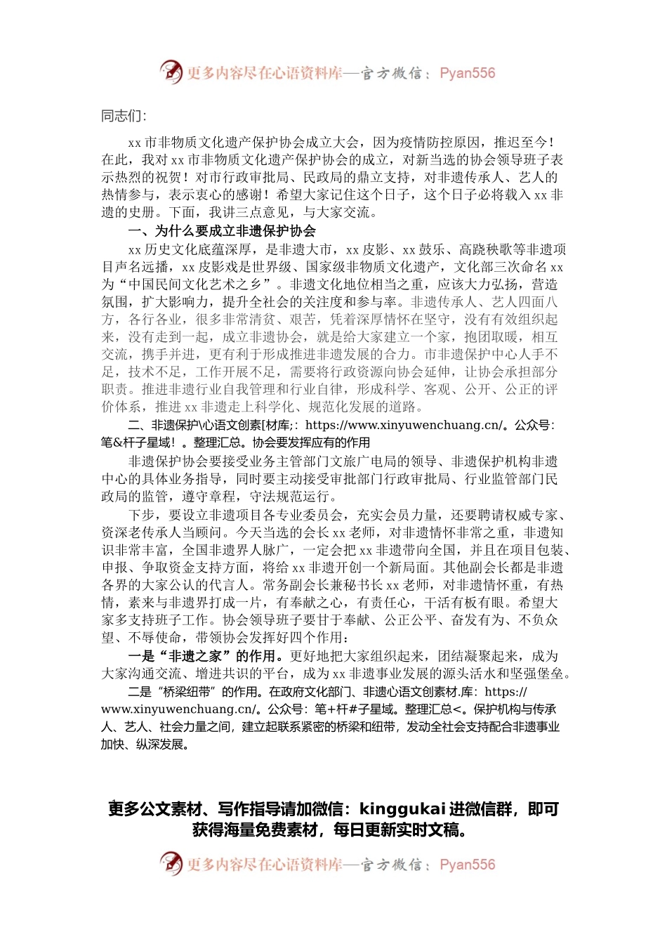 市文旅广电局局长在全市非物质文化遗产保护协会成立大会上的讲话.docx_第1页