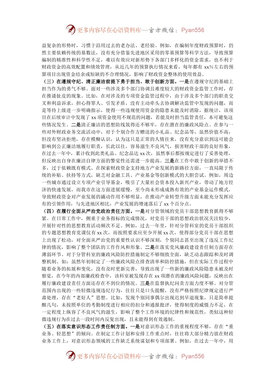 市财政局副局长2024年民主生活会对照检查发言材料.docx_第2页