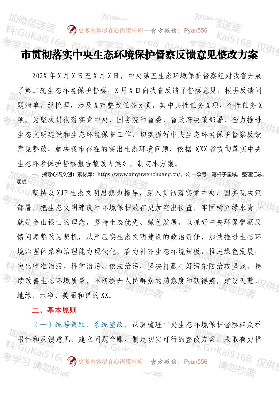 市贯彻落实中央生态环境保护督察反馈意见整改方案.docx_第1页