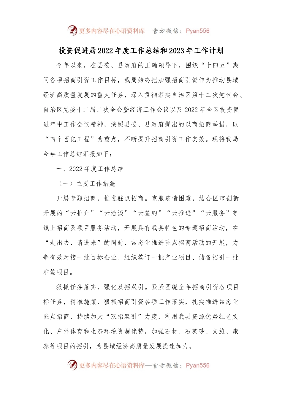 投资促进局2022年度工作总结和2023年工作计划.docx_第1页