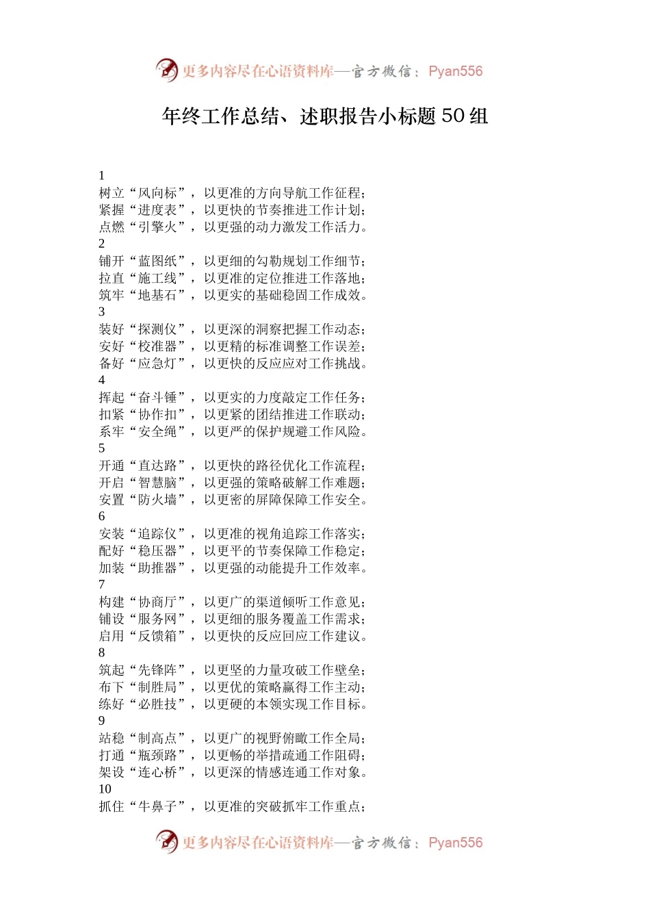 年终工作总结、述职报告小标题50组.docx_第1页