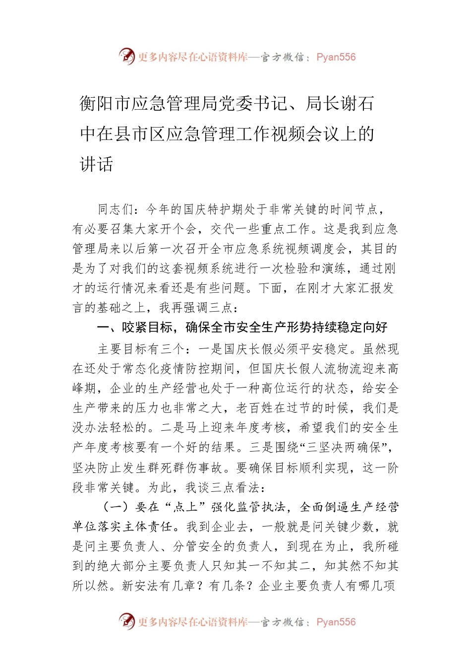 应急管理局局长在县市区应急管理工作视频会议上的讲话.docx_第1页