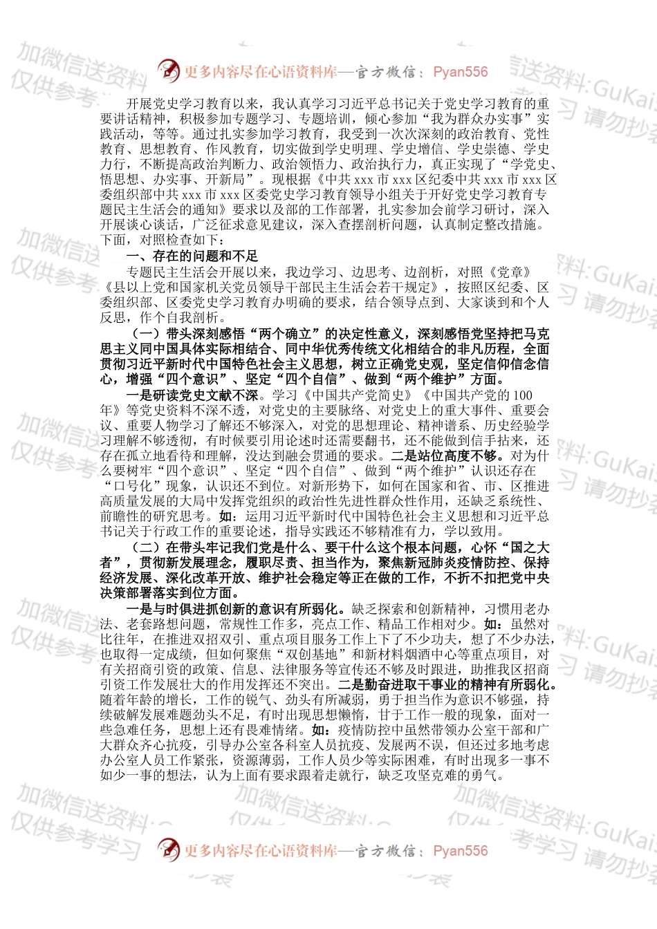投资促进局局长党史学习教育专题民主生活会“五个带头”对照检查材料.docx_第1页