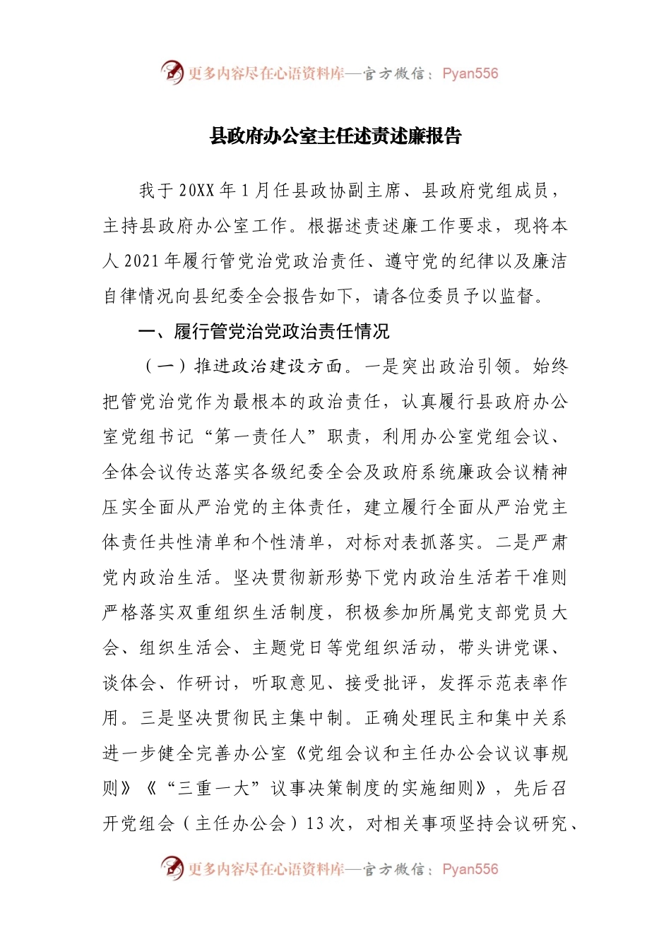 政府办公室主任述责述廉报告.docx_第1页