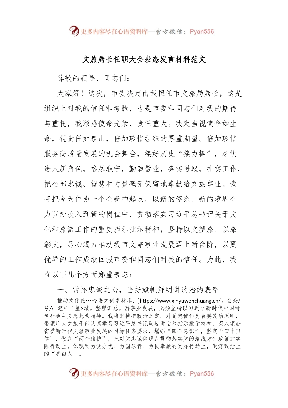 文旅局长任职大会表态发言材料范文.docx_第1页