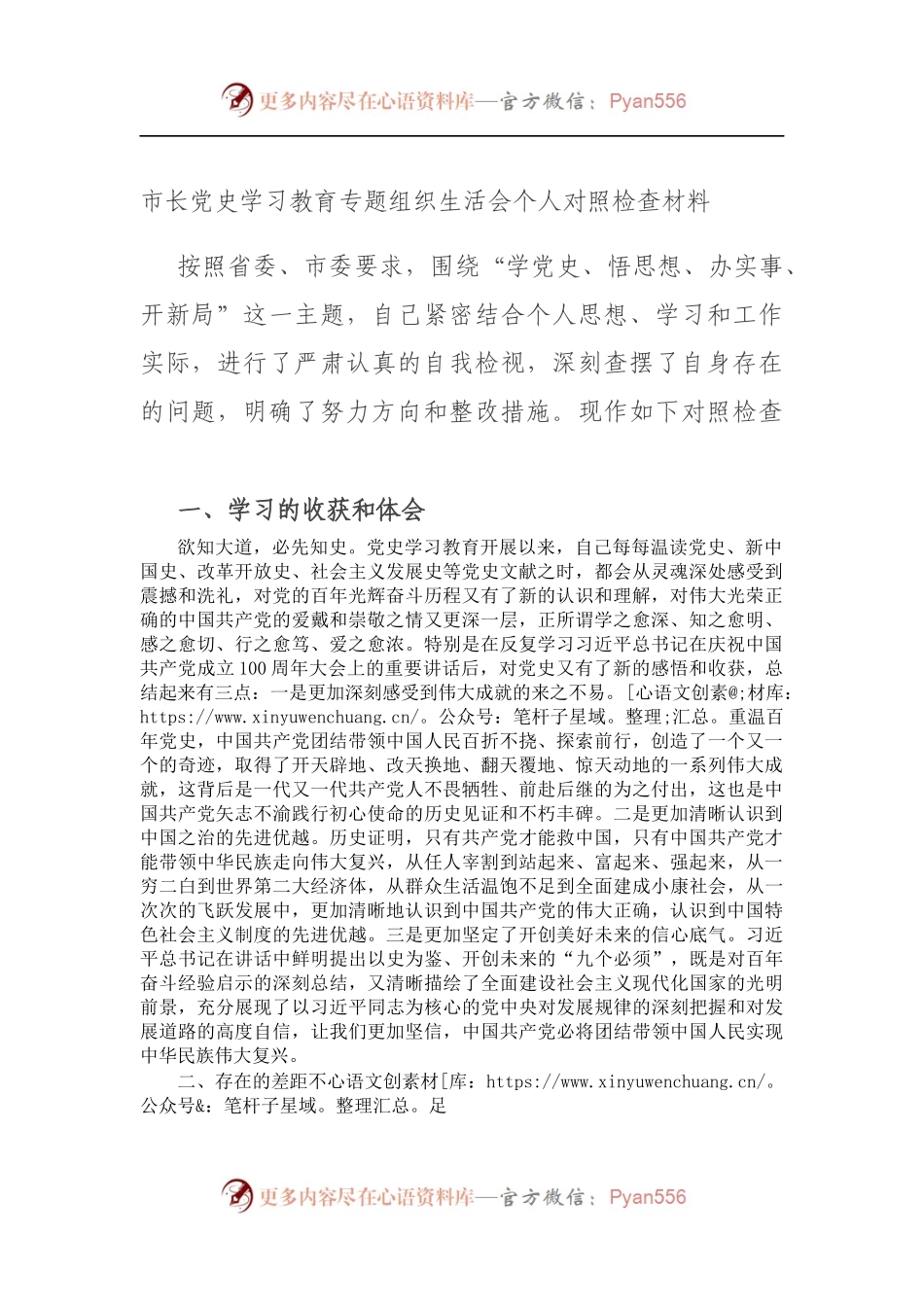 市长党史学习教育专题组织生活会个人对照检查材料（5）.docx_第1页