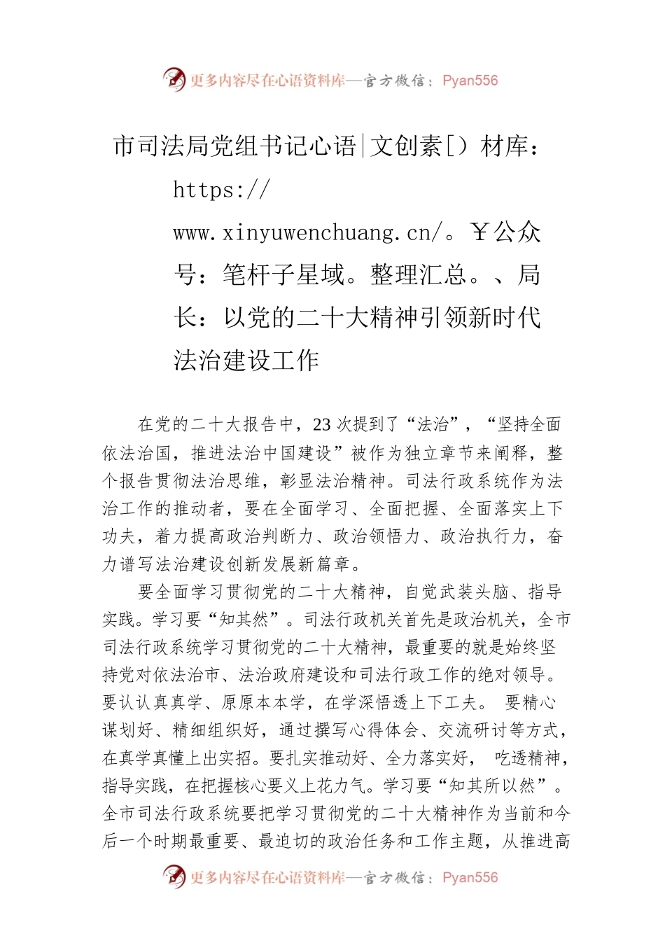 市司法局党组书记、局长：以党的二十大精神引领新时代法治建设工作(20221123).docx_第1页