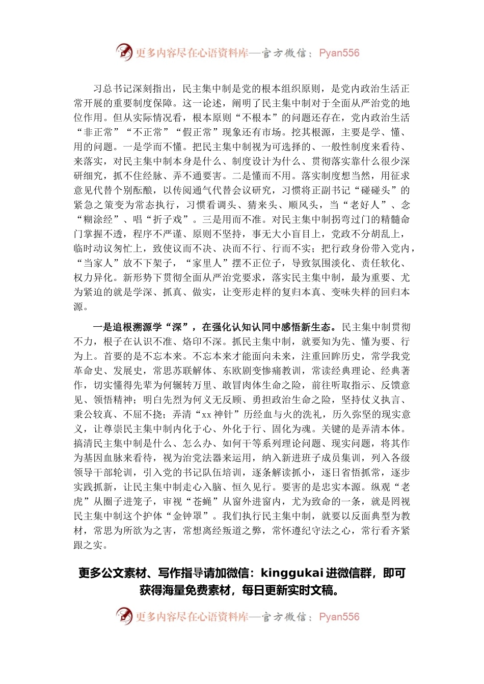 市委领导班子成员关于贯彻民主集中制原则纯洁党内政治生活的研讨发言.docx_第1页