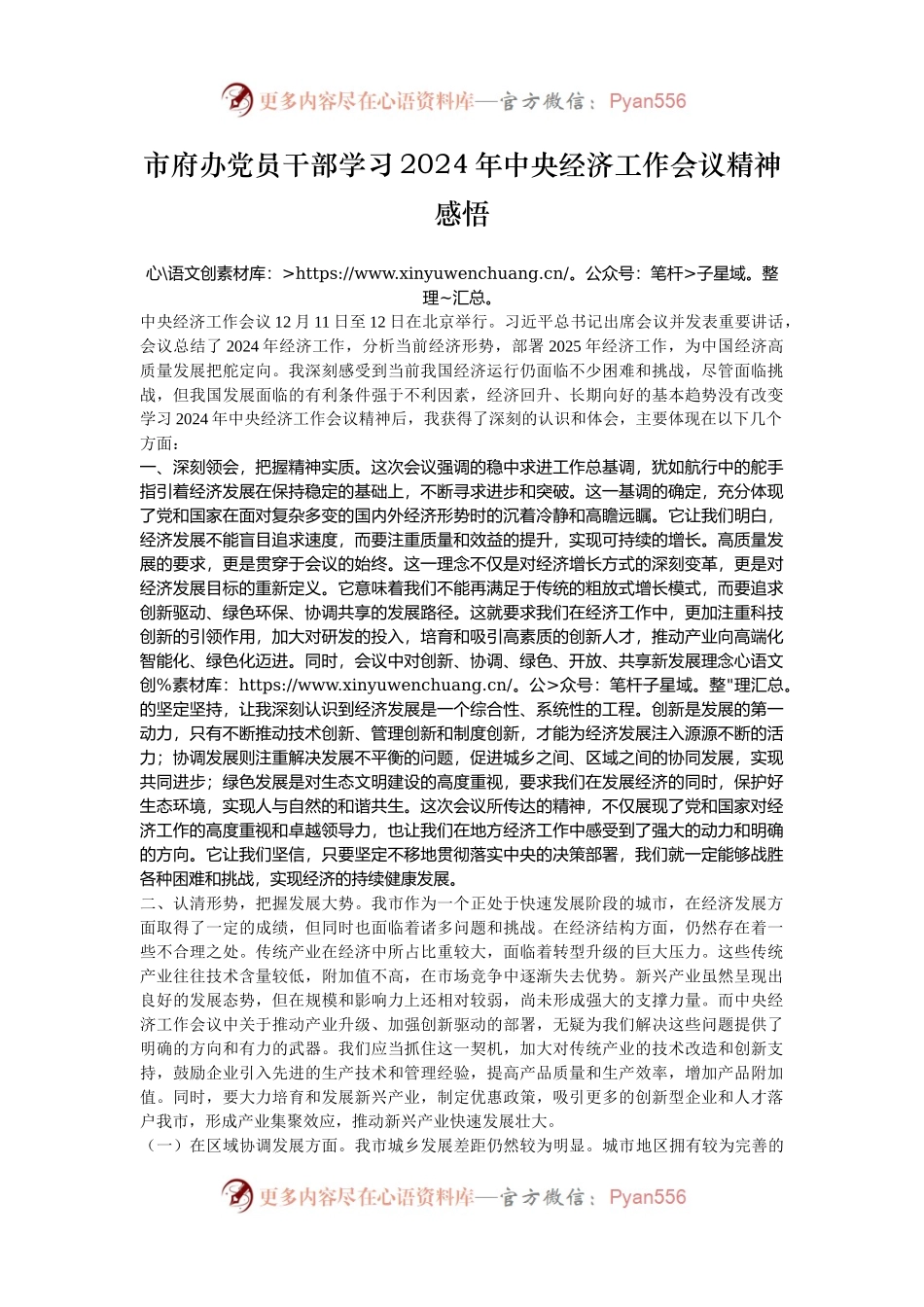 市府办党员干部学习2024年中央经济工作会议精神感悟.docx_第1页