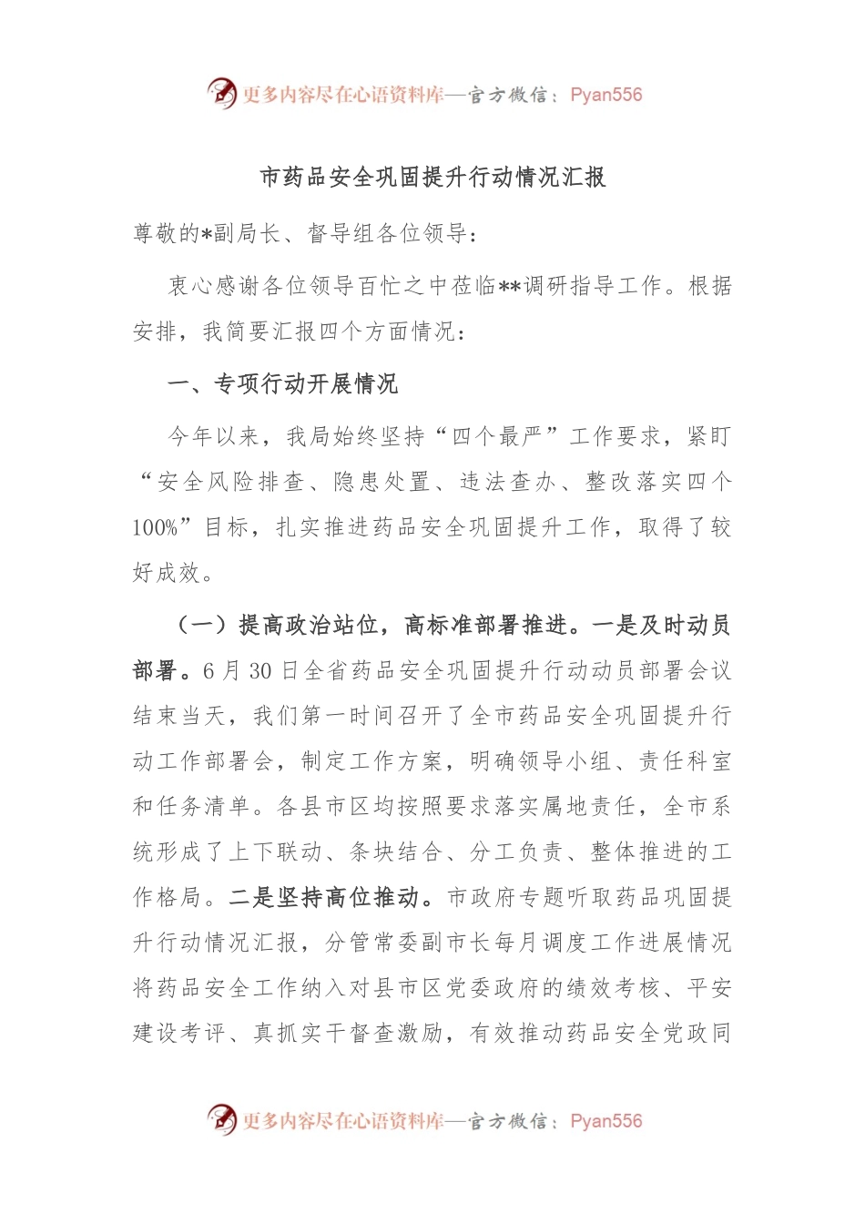 市药品安全巩固提升行动情况汇报.docx_第1页