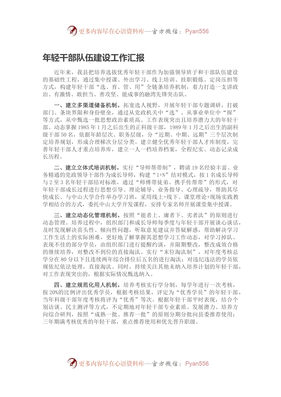 年轻干部队伍建设工作汇报（二）.docx_第1页