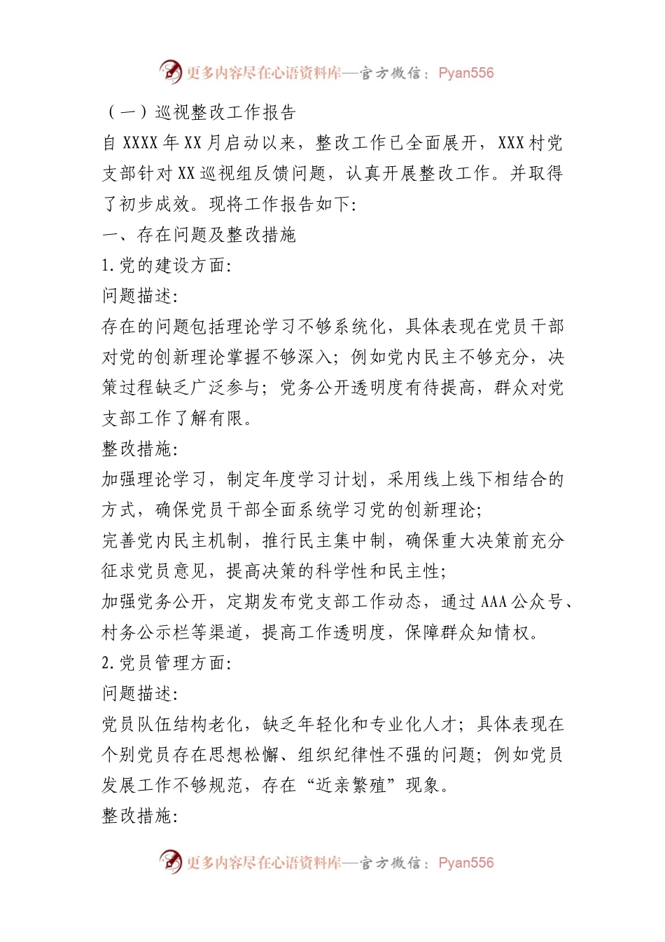 支部党建巡视整改工作报告、整改材料（范文2篇）.docx_第1页