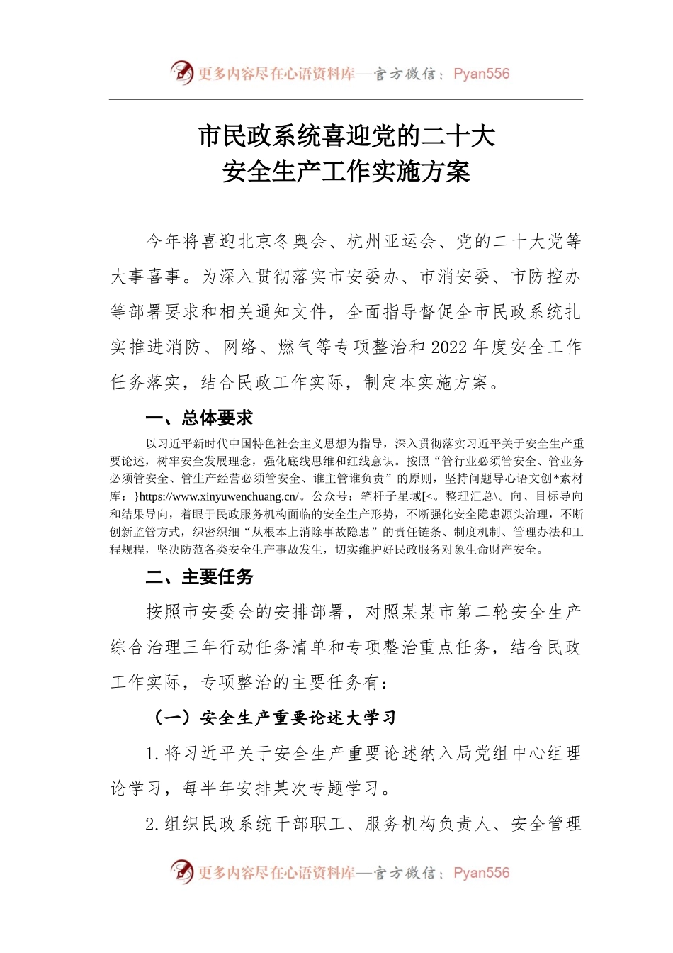 市民政系统喜迎二十大安全生产工作实施方案.docx_第1页