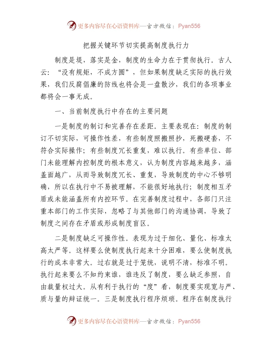 提高制度执行力专题研讨发言.docx_第1页