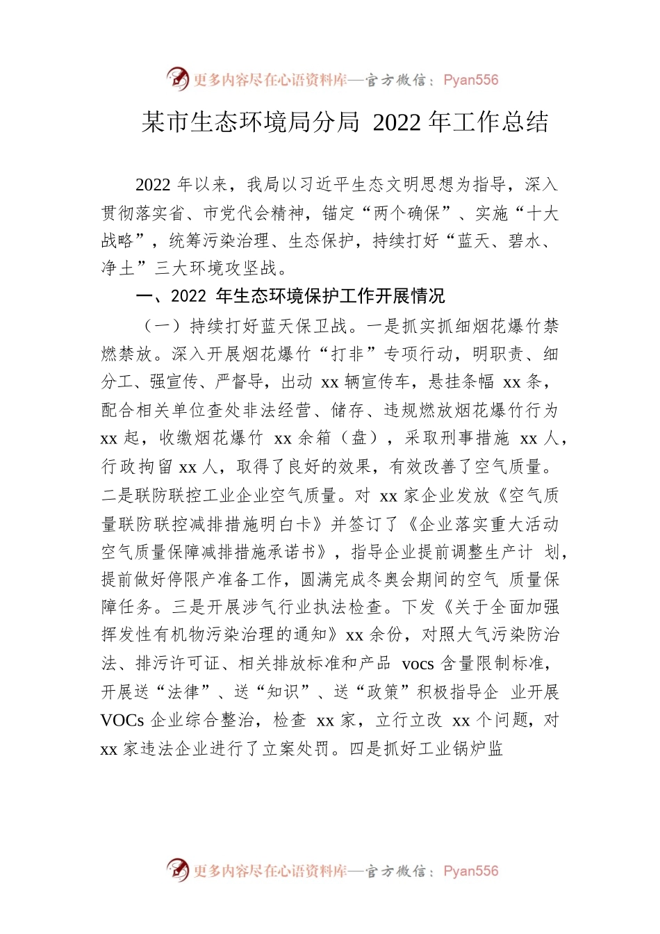 市生态环境局分局2022年工作总结.docx_第1页