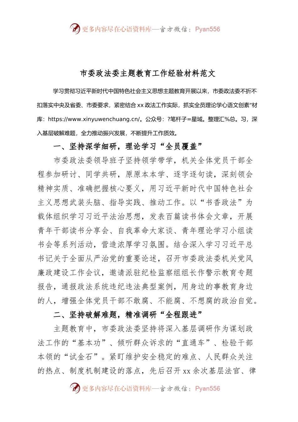 市政法部门主题教育工作经验材料委总结汇报报告.docx_第1页