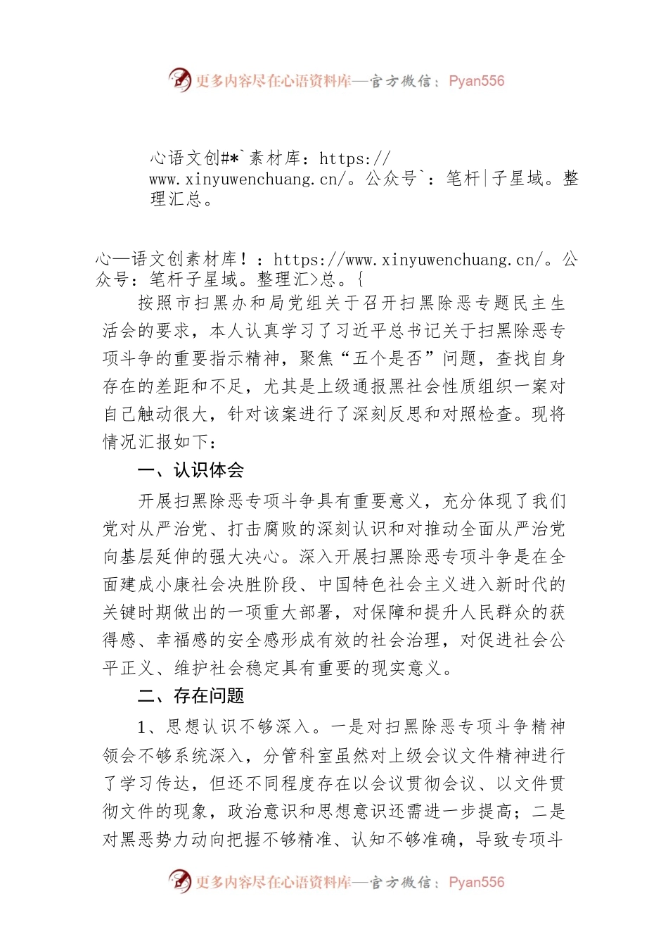 扫黑除恶专题民主生活会发言材料.docx_第1页
