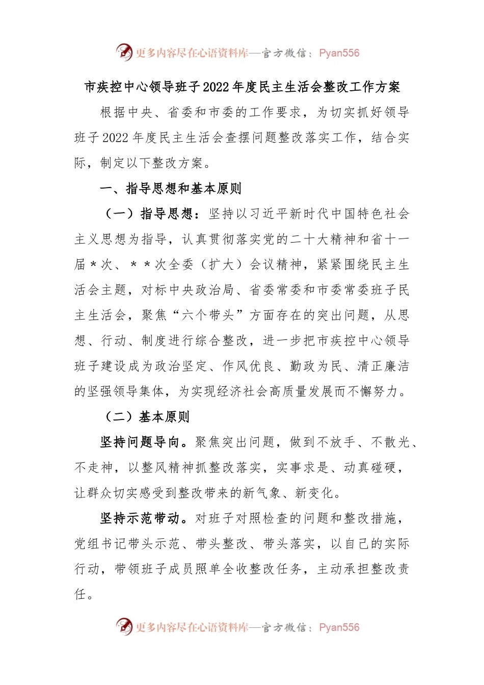 市疾控中心领导班子2022年度民主生活会整改工作方案.docx_第1页